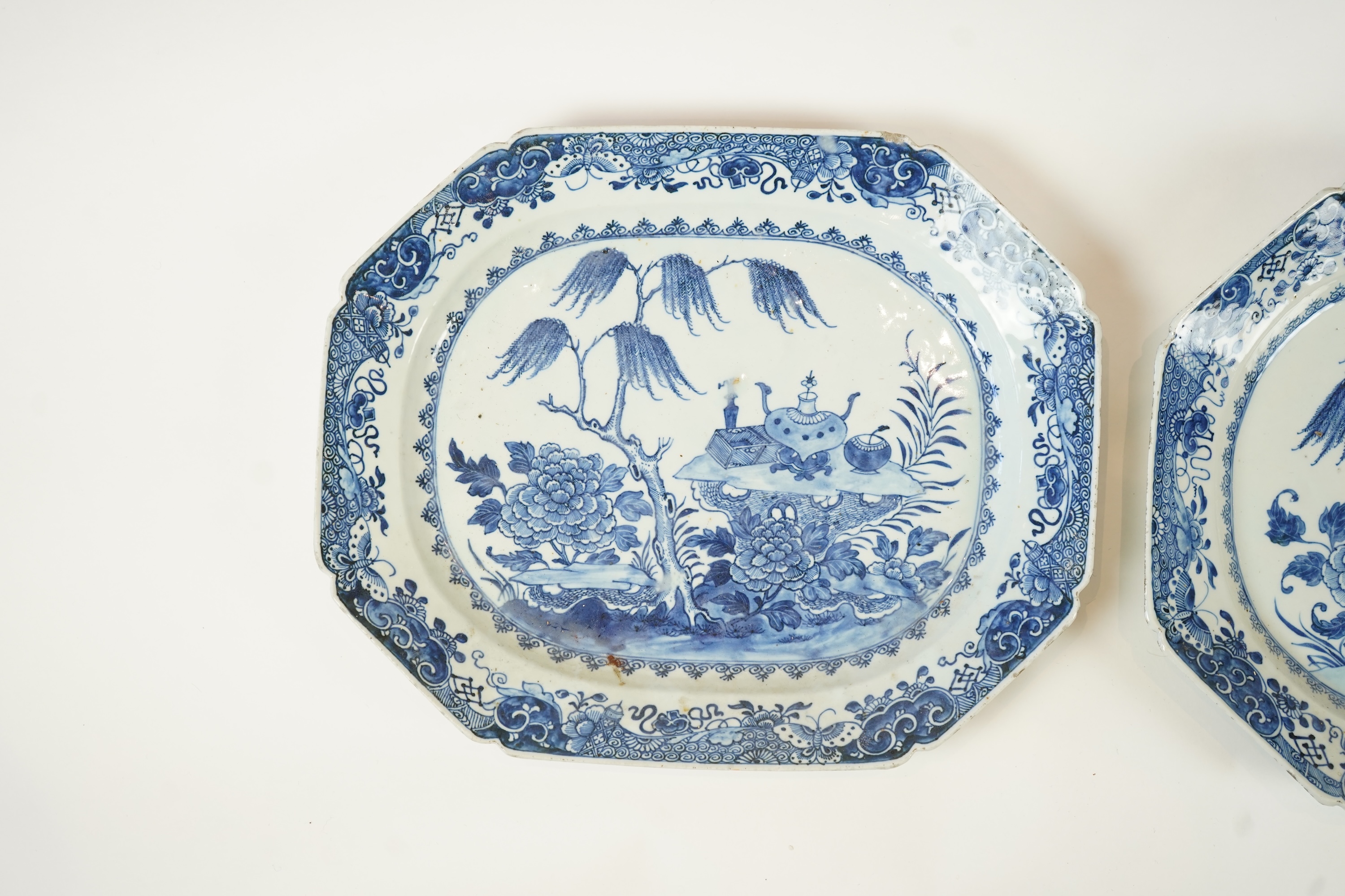 A set of three Chinese blue and white meat dishes, Qianlong period